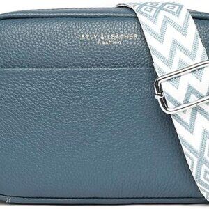 Crossbody Bag for Women Genuine Leather Wide Strap Shoulder Bag Purse Trendy Des